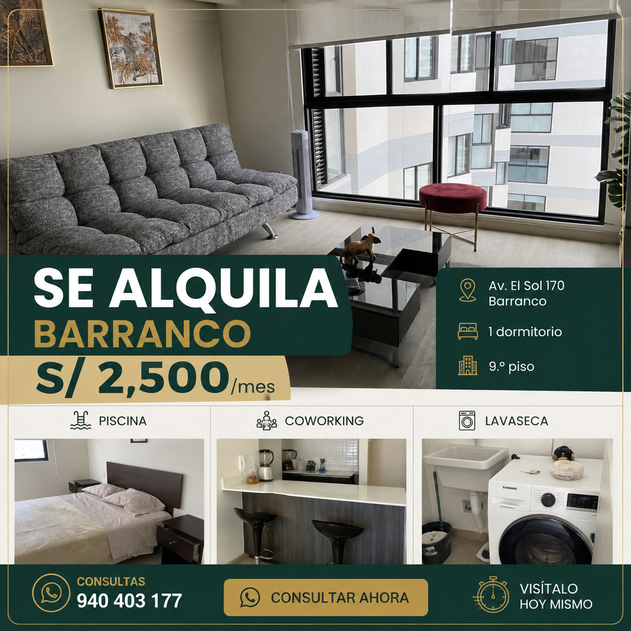 Se alquila departamento en Barranco - Av. El Sol 170 - S/ 2,500